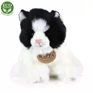 plyšová kočka bílo-černá sedící, 17 cm