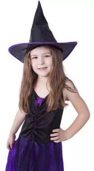karnevalový kostým čarodějnice/halloween fialová s kloboukem, vel. M