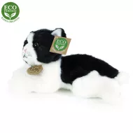 plyšová kočka bílo-černá ležící, 15 cm