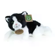 plyšová kočka bílo-černá ležící, 15 cm