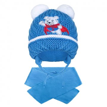 Zimní dětská čepička se šálou New Baby medvídek J tmavě modrá Zimní dětská čepička se šálou New Baby medvídek J tmavě modrá