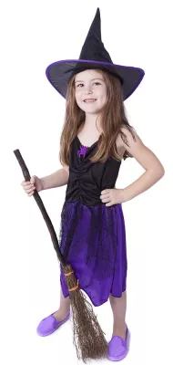 karnevalový kostým čarodějnice/halloween fialová s kloboukem, vel. M