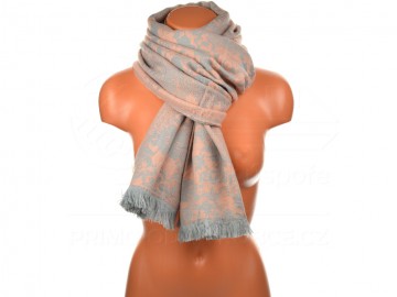 Dámská vlněná šála s květinami, 60x180 cm - oranžovošedá Dámská vlněná šála s květinami, 60x180 cm - oranžovošedá