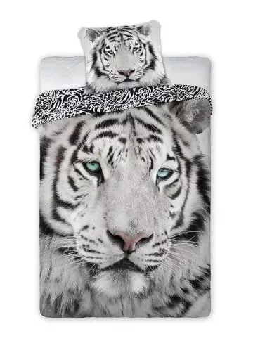 Bavlněné povlečení - Bílý Tygr - 140 x 200 cm + 70 x 90 cm - Faro